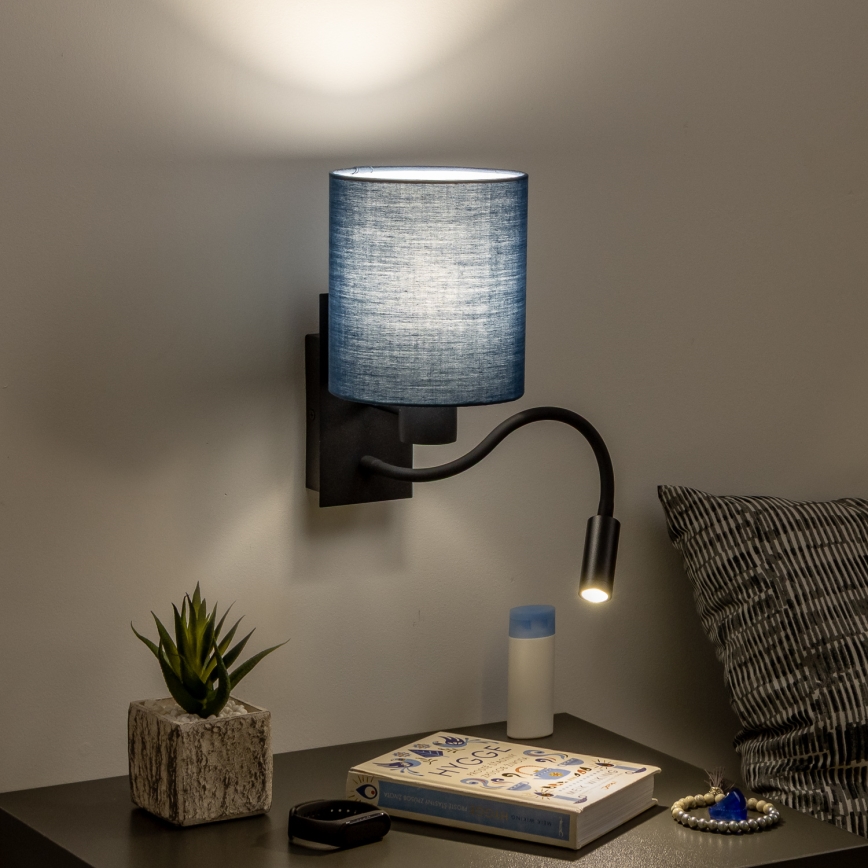 Brilagi - LED Lankstus sieninis šviestuvas NUBILA 1xE27/25W/230V + LED/3W juoda/tamsiai mėlyna