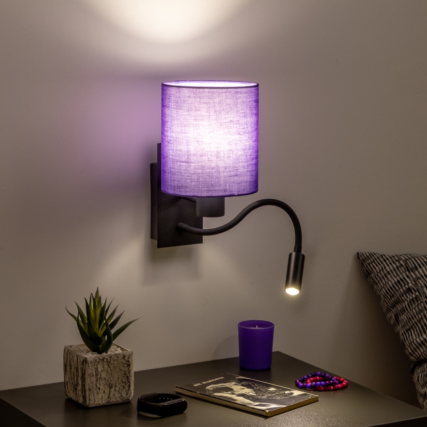 Brilagi - LED Lankstus sieninis šviestuvas NUBILA 1xE27/25W/230V + LED/3W juoda/violetinė