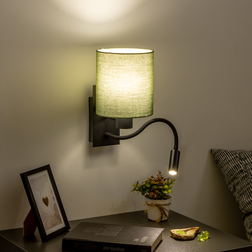 Brilagi - LED Lankstus sieninis šviestuvas NUBILA 1xE27/25W/230V + LED/3W juoda/žalia