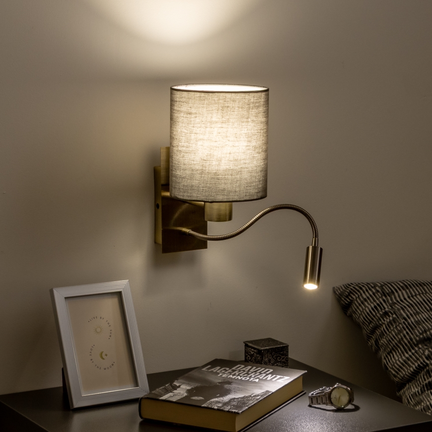 Brilagi - LED Lankstus sieninis šviestuvas NUBILA 1xE27/25W/230V + LED/3W žalvaris/antracitas
