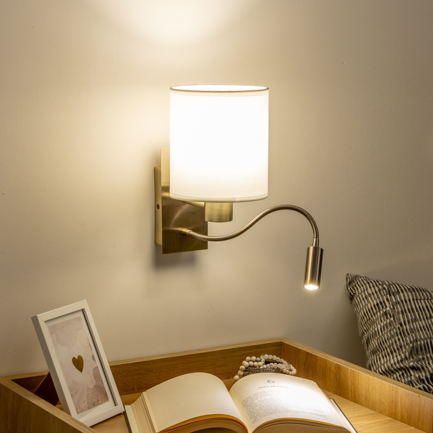 Brilagi - LED Lankstus sieninis šviestuvas NUBILA 1xE27/25W/230V + LED/3W žalvaris/balta