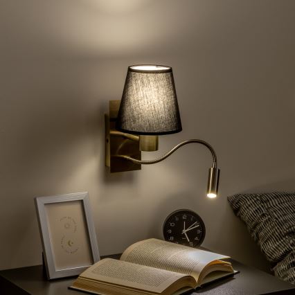 Brilagi - LED Lankstus sieninis šviestuvas NUBILA 1xE27/25W/230V + LED/3W žalvaris/juoda