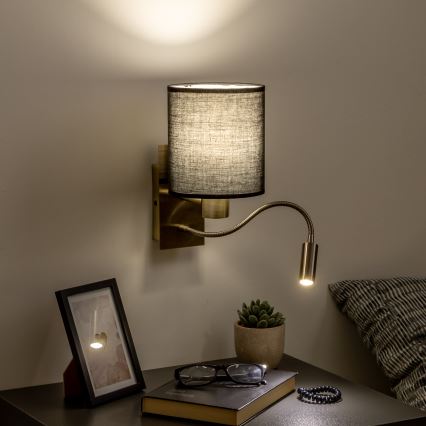 Brilagi - LED Lankstus sieninis šviestuvas NUBILA 1xE27/25W/230V + LED/3W žalvaris/juoda