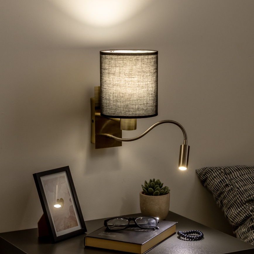 Brilagi - LED Lankstus sieninis šviestuvas NUBILA 1xE27/25W/230V + LED/3W žalvaris/juoda