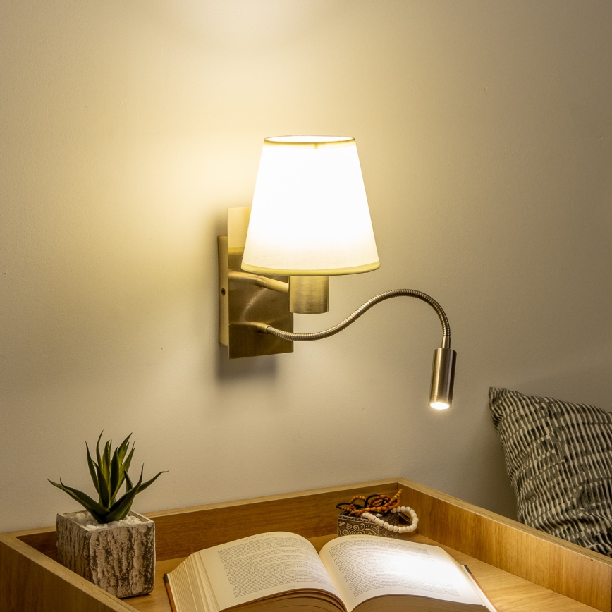 Brilagi - LED Lankstus sieninis šviestuvas NUBILA 1xE27/25W/230V + LED/3W žalvaris/kreminė