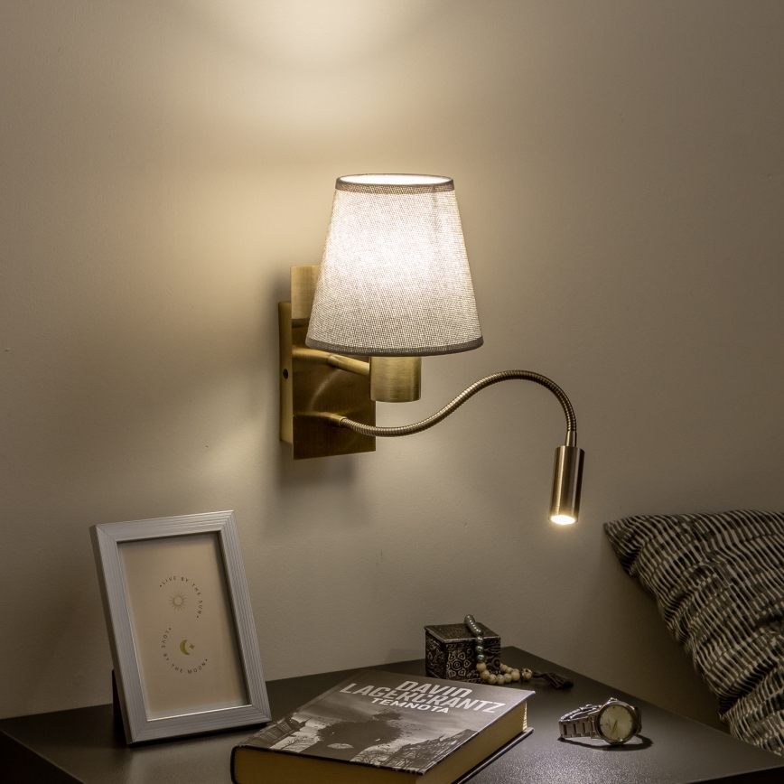 Brilagi - LED Lankstus sieninis šviestuvas NUBILA 1xE27/25W/230V + LED/3W žalvaris/pilka