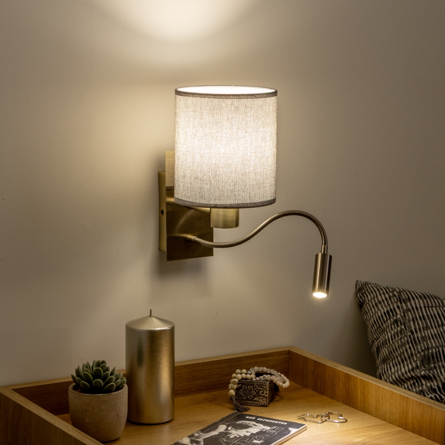 Brilagi - LED Lankstus sieninis šviestuvas NUBILA 1xE27/25W/230V + LED/3W žalvaris/pilka
