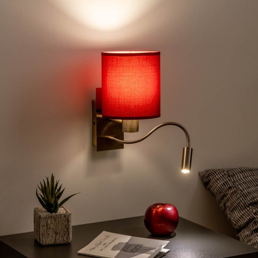 Brilagi - LED Lankstus sieninis šviestuvas NUBILA 1xE27/25W/230V+LED/3W žalvaris/Pompėjos raudona