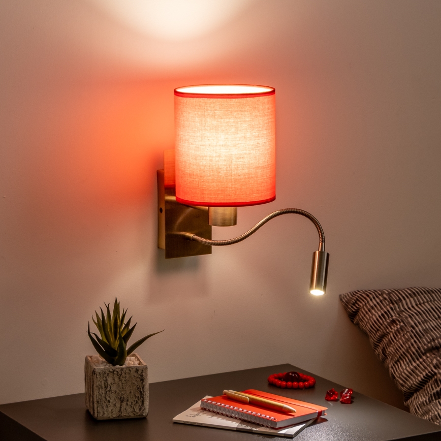 Brilagi - LED Lankstus sieninis šviestuvas NUBILA 1xE27/25W/230V + LED/3W žalvaris/raudona