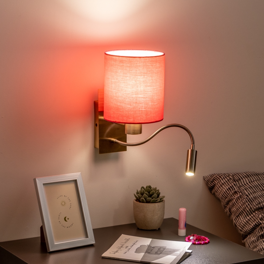 Brilagi - LED Lankstus sieninis šviestuvas NUBILA 1xE27/25W/230V + LED/3W žalvaris/rausva