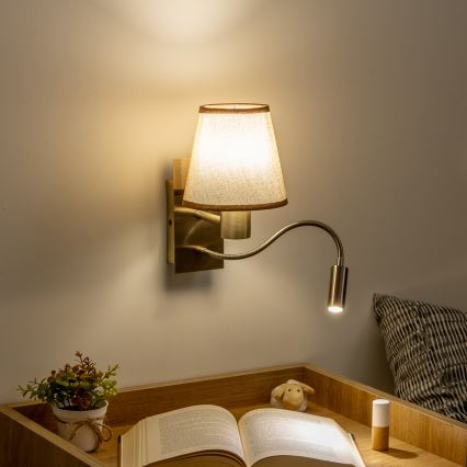 Brilagi - LED Lankstus sieninis šviestuvas NUBILA 1xE27/25W/230V + LED/3W žalvaris/ruda