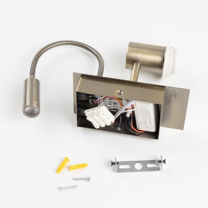 Brilagi - LED Lankstus sieninis šviestuvas NUBILA 1xE27/25W/230V + LED/3W žalvaris/ruda