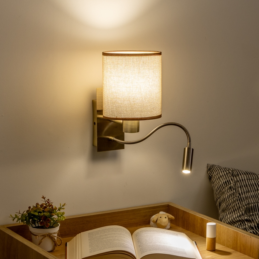 Brilagi - LED Lankstus sieninis šviestuvas NUBILA 1xE27/25W/230V + LED/3W žalvaris/ruda
