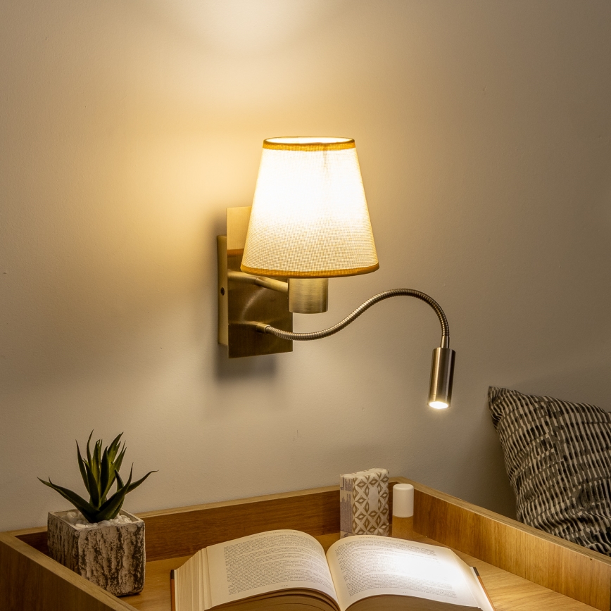 Brilagi - LED Lankstus sieninis šviestuvas NUBILA 1xE27/25W/230V + LED/3W žalvaris/šviesiai rudos spalvos
