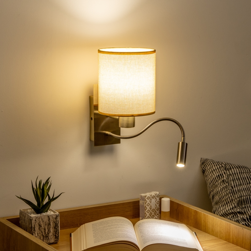 Brilagi - LED Lankstus sieninis šviestuvas NUBILA 1xE27/25W/230V + LED/3W žalvaris/šviesiai rudos spalvos