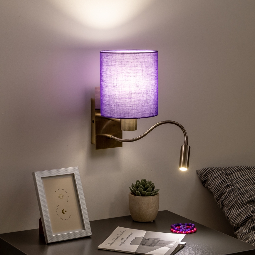Brilagi - LED Lankstus sieninis šviestuvas NUBILA 1xE27/25W/230V + LED/3W žalvaris/violetinė