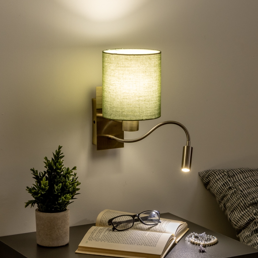 Brilagi - LED Lankstus sieninis šviestuvas NUBILA 1xE27/25W/230V + LED/3W žalvaris/žalia