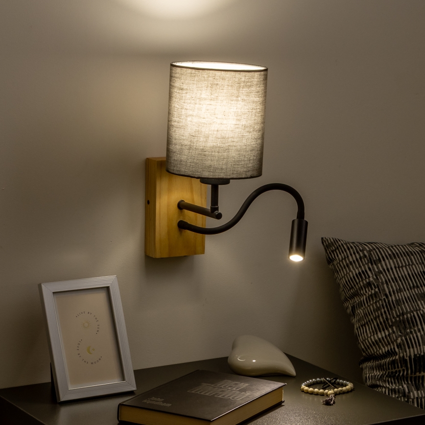 Brilagi - LED Lankstus sieninis šviestuvas NUBILA WOOD 1xE27/25W/230V + LED/3W ąžuolas/antracitas