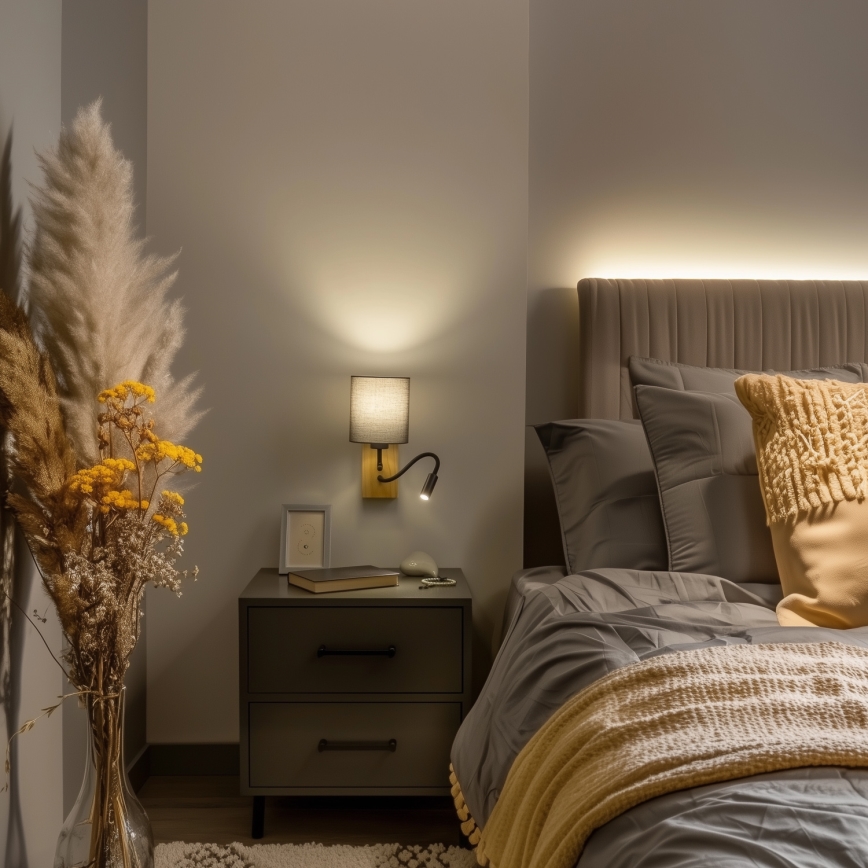 Brilagi - LED Lankstus sieninis šviestuvas NUBILA WOOD 1xE27/25W/230V + LED/3W ąžuolas/antracitas