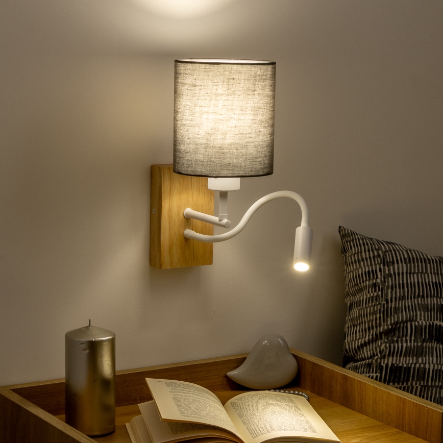 Brilagi - LED Lankstus sieninis šviestuvas NUBILA WOOD 1xE27/25W/230V + LED/3W ąžuolas/antracitas