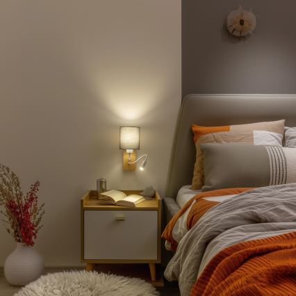 Brilagi - LED Lankstus sieninis šviestuvas NUBILA WOOD 1xE27/25W/230V + LED/3W ąžuolas/antracitas