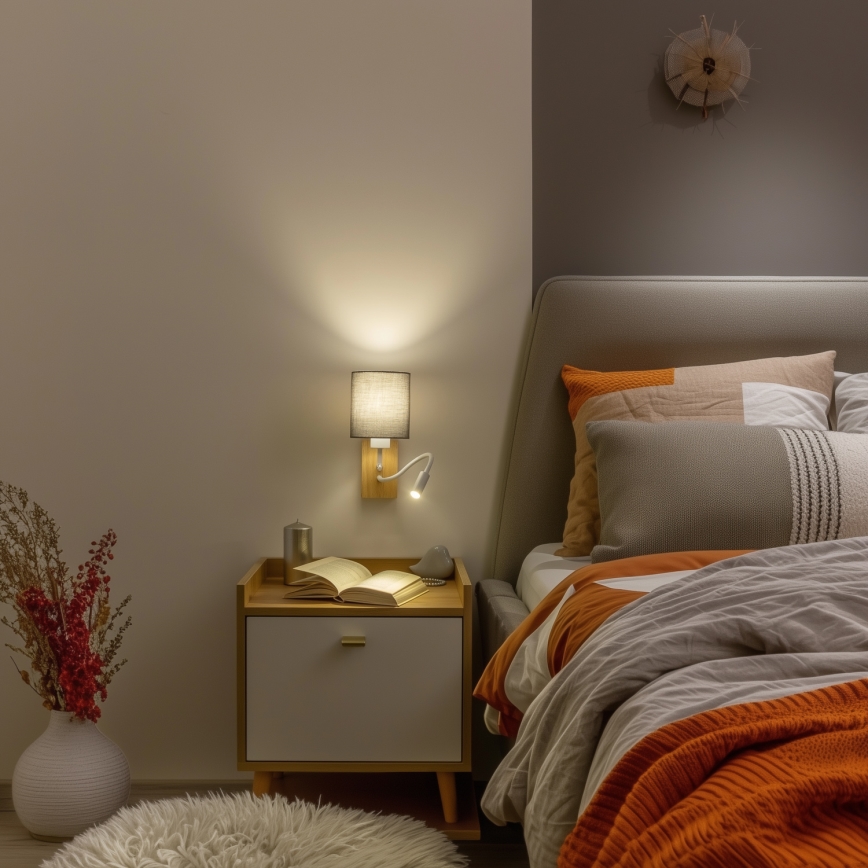 Brilagi - LED Lankstus sieninis šviestuvas NUBILA WOOD 1xE27/25W/230V + LED/3W ąžuolas/antracitas
