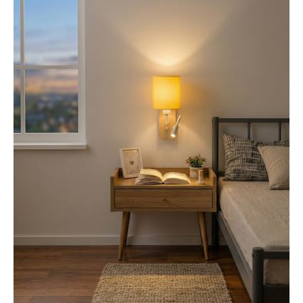 Brilagi - Lanksti LED sieninė lempa NUBILA WOOD 1xE27/25W/230V + LED/3W ąžuolas/balta/geltona
