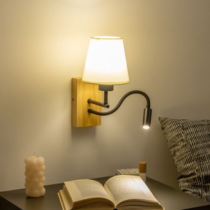 Brilagi - LED Lankstus sieninis šviestuvas NUBILA WOOD 1xE27/25W/230V + LED/3W ąžuolas/balta