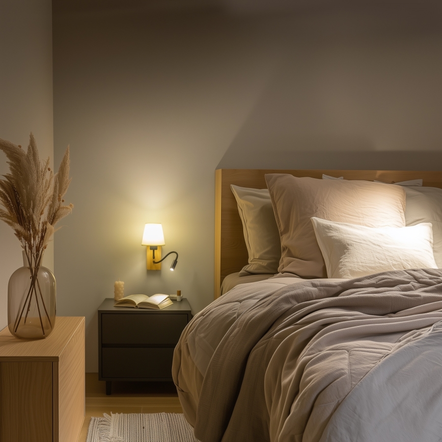 Brilagi - LED Lankstus sieninis šviestuvas NUBILA WOOD 1xE27/25W/230V + LED/3W ąžuolas/balta