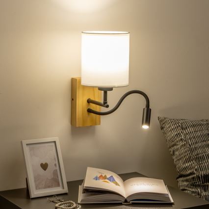 Brilagi - LED Lankstus sieninis šviestuvas NUBILA WOOD 1xE27/25W/230V + LED/3W ąžuolas/balta
