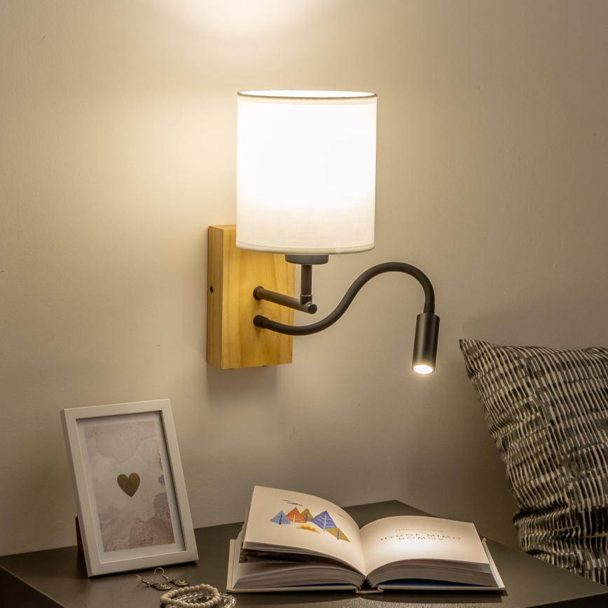 Brilagi - LED Lankstus sieninis šviestuvas NUBILA WOOD 1xE27/25W/230V + LED/3W ąžuolas/balta