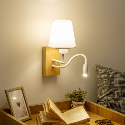 Brilagi - LED Lankstus sieninis šviestuvas NUBILA WOOD 1xE27/25W/230V + LED/3W ąžuolas/balta