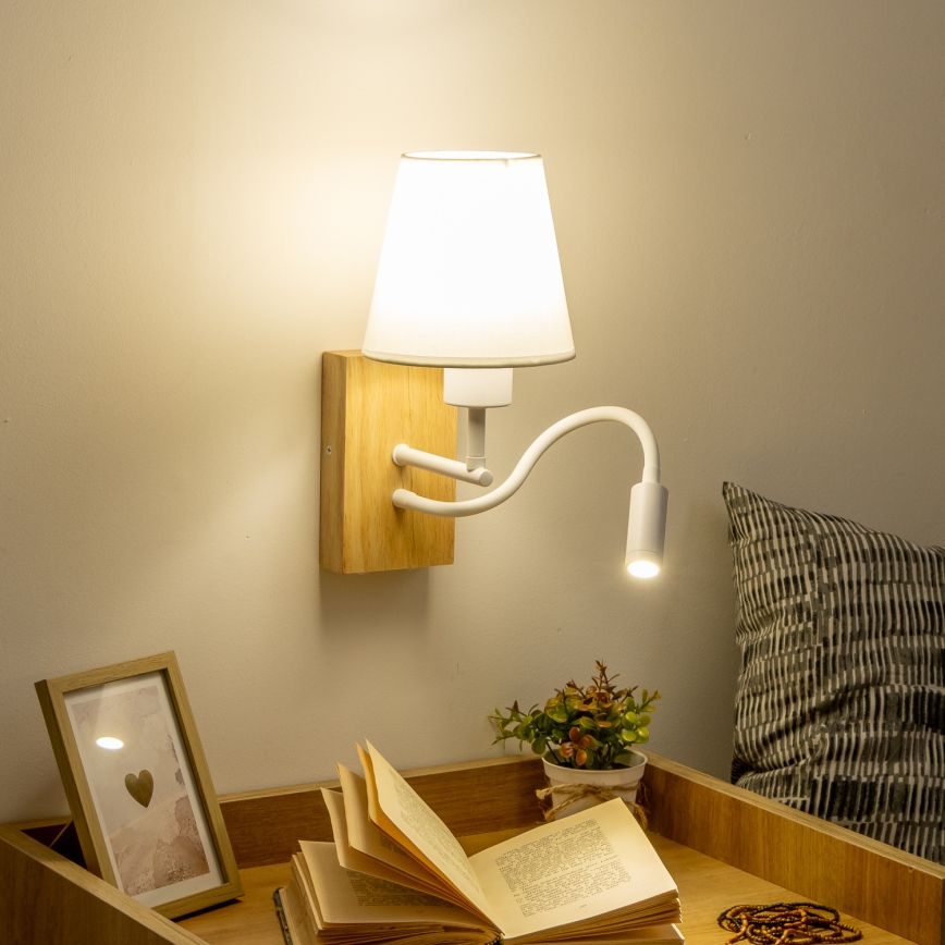 Brilagi - LED Lankstus sieninis šviestuvas NUBILA WOOD 1xE27/25W/230V + LED/3W ąžuolas/balta