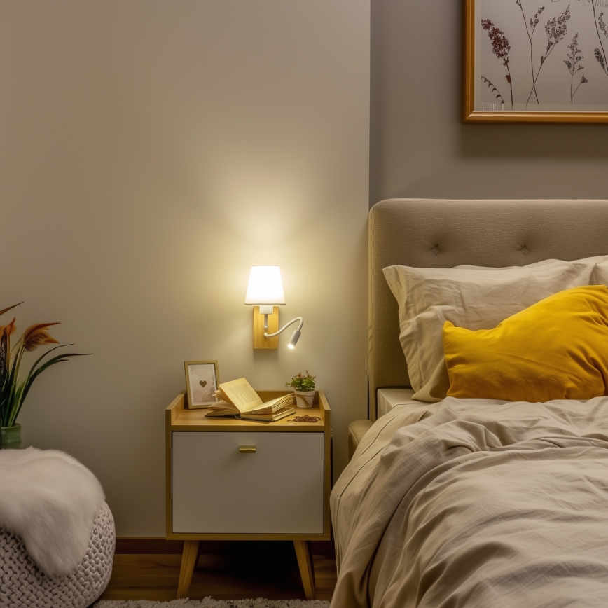 Brilagi - LED Lankstus sieninis šviestuvas NUBILA WOOD 1xE27/25W/230V + LED/3W ąžuolas/balta