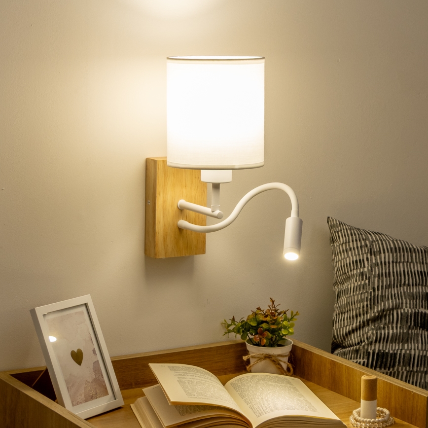 Brilagi - LED Lankstus sieninis šviestuvas NUBILA WOOD 1xE27/25W/230V + LED/3W ąžuolas/balta