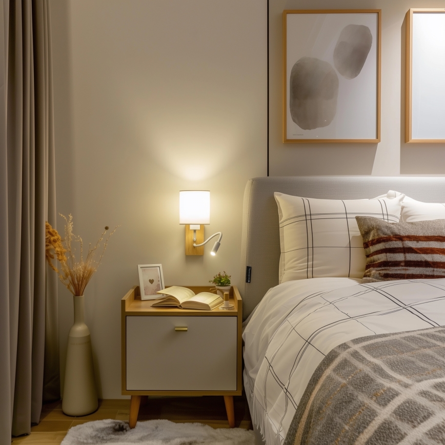 Brilagi - LED Lankstus sieninis šviestuvas NUBILA WOOD 1xE27/25W/230V + LED/3W ąžuolas/balta