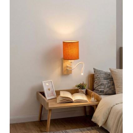 Brilagi - LED lanksti sieninė lempa NUBILA WOOD 1xE27/25W/230V + LED/3W ąžuolas/balta/oranžinė