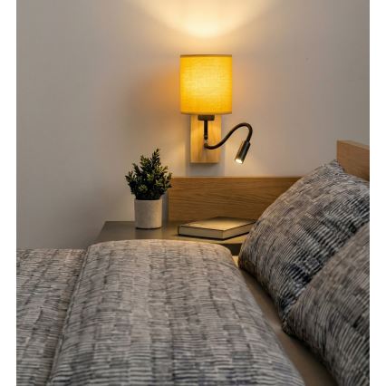 Brilagi - LED lanksti sieninė lempa NUBILA WOOD 1xE27/25W/230V + LED/3W ąžuolas/juoda/geltona