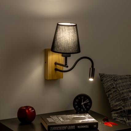 Brilagi - LED Lankstus sieninis šviestuvas NUBILA WOOD 1xE27/25W/230V + LED/3W ąžuolas/juoda