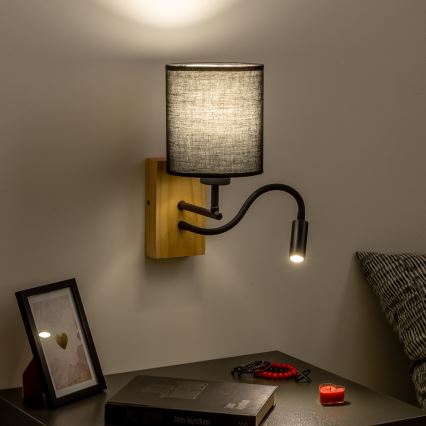 Brilagi - LED Lankstus sieninis šviestuvas NUBILA WOOD 1xE27/25W/230V + LED/3W ąžuolas/juoda