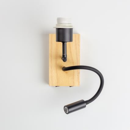 Brilagi - LED Lankstus sieninis šviestuvas NUBILA WOOD 1xE27/25W/230V + LED/3W ąžuolas/juoda