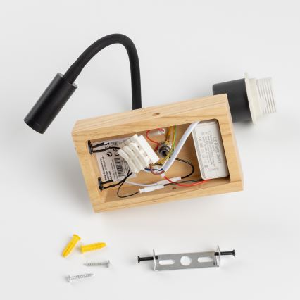 Brilagi - LED Lankstus sieninis šviestuvas NUBILA WOOD 1xE27/25W/230V + LED/3W ąžuolas/juoda