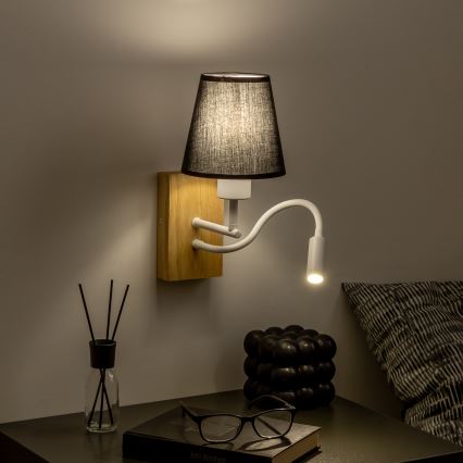 Brilagi - LED Lankstus sieninis šviestuvas NUBILA WOOD 1xE27/25W/230V + LED/3W ąžuolas/juoda