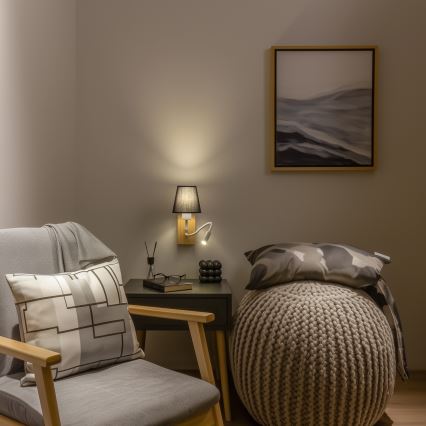Brilagi - LED Lankstus sieninis šviestuvas NUBILA WOOD 1xE27/25W/230V + LED/3W ąžuolas/juoda