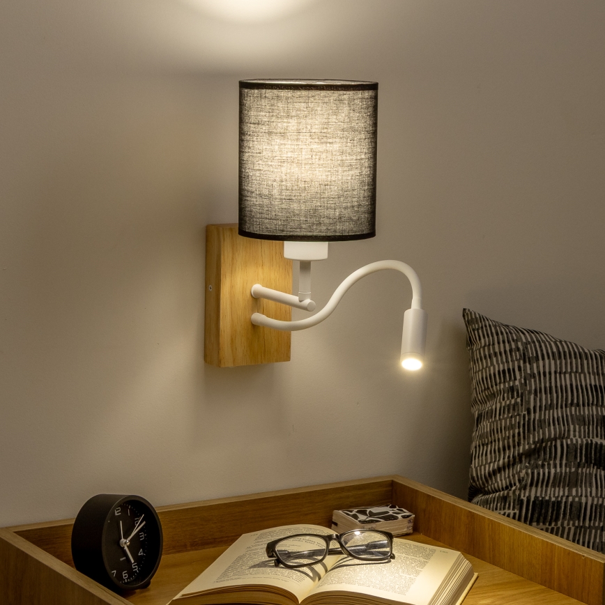 Brilagi - LED Lankstus sieninis šviestuvas NUBILA WOOD 1xE27/25W/230V + LED/3W ąžuolas/juoda