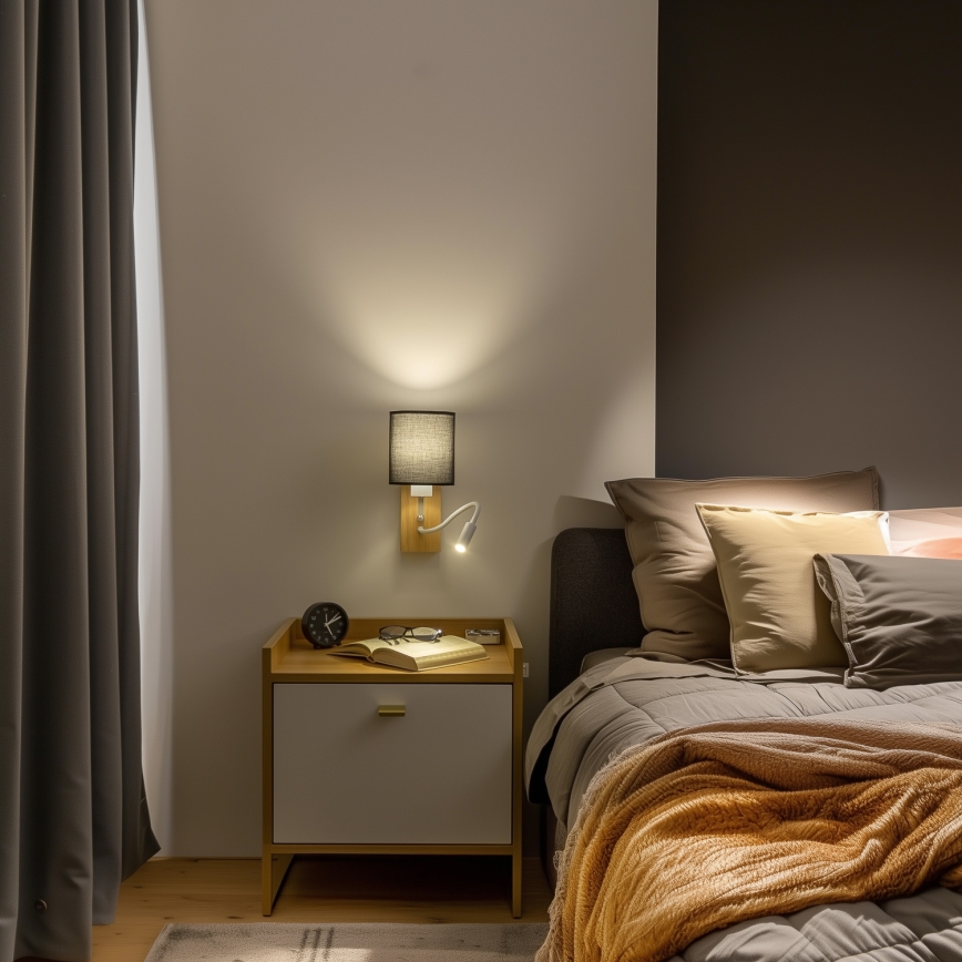 Brilagi - LED Lankstus sieninis šviestuvas NUBILA WOOD 1xE27/25W/230V + LED/3W ąžuolas/juoda