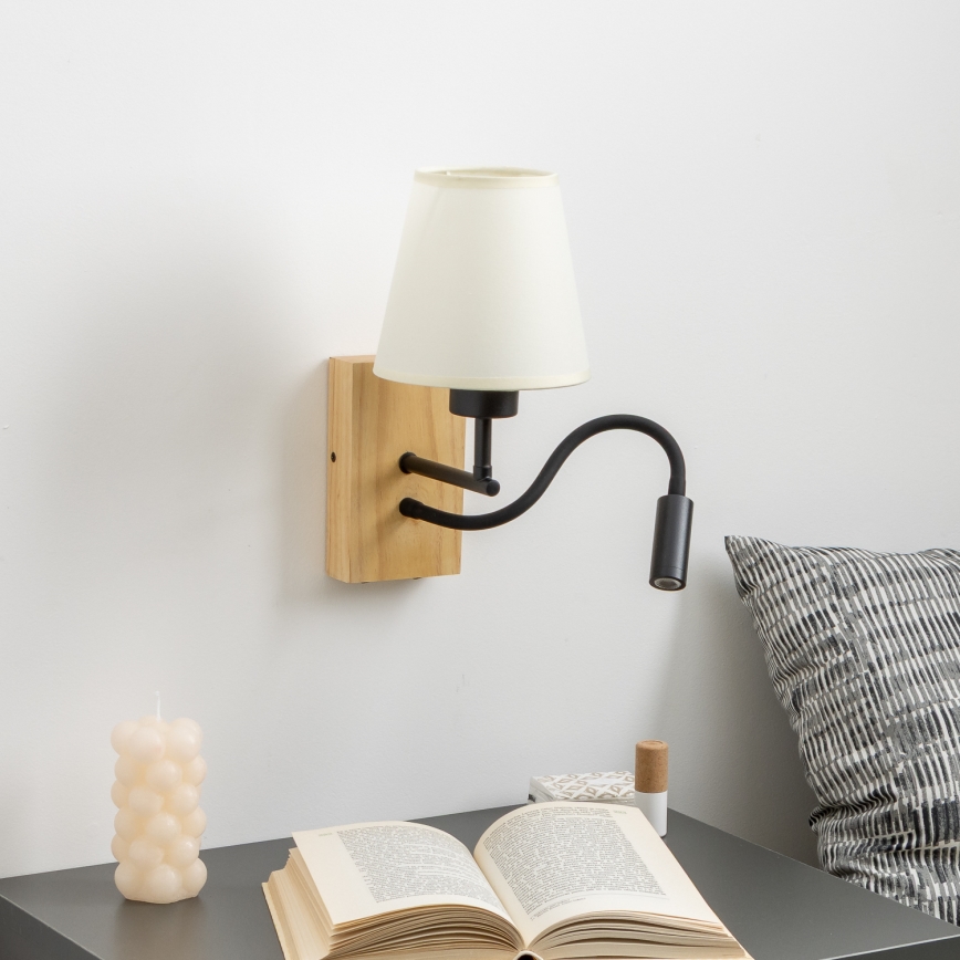 Brilagi - LED Lankstus sieninis šviestuvas NUBILA WOOD 1xE27/25W/230V + LED/3W ąžuolas/kreminė