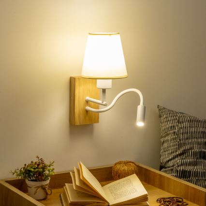 Brilagi - LED Lankstus sieninis šviestuvas NUBILA WOOD 1xE27/25W/230V + LED/3W ąžuolas/kreminė