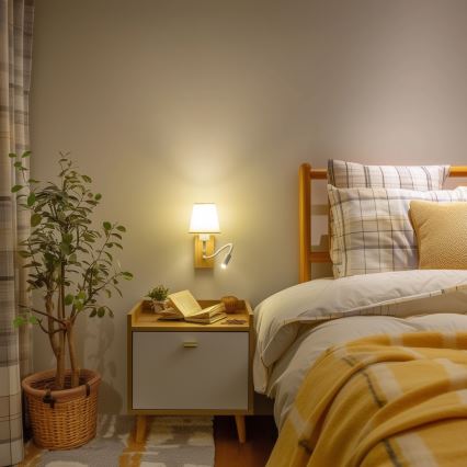 Brilagi - LED Lankstus sieninis šviestuvas NUBILA WOOD 1xE27/25W/230V + LED/3W ąžuolas/kreminė