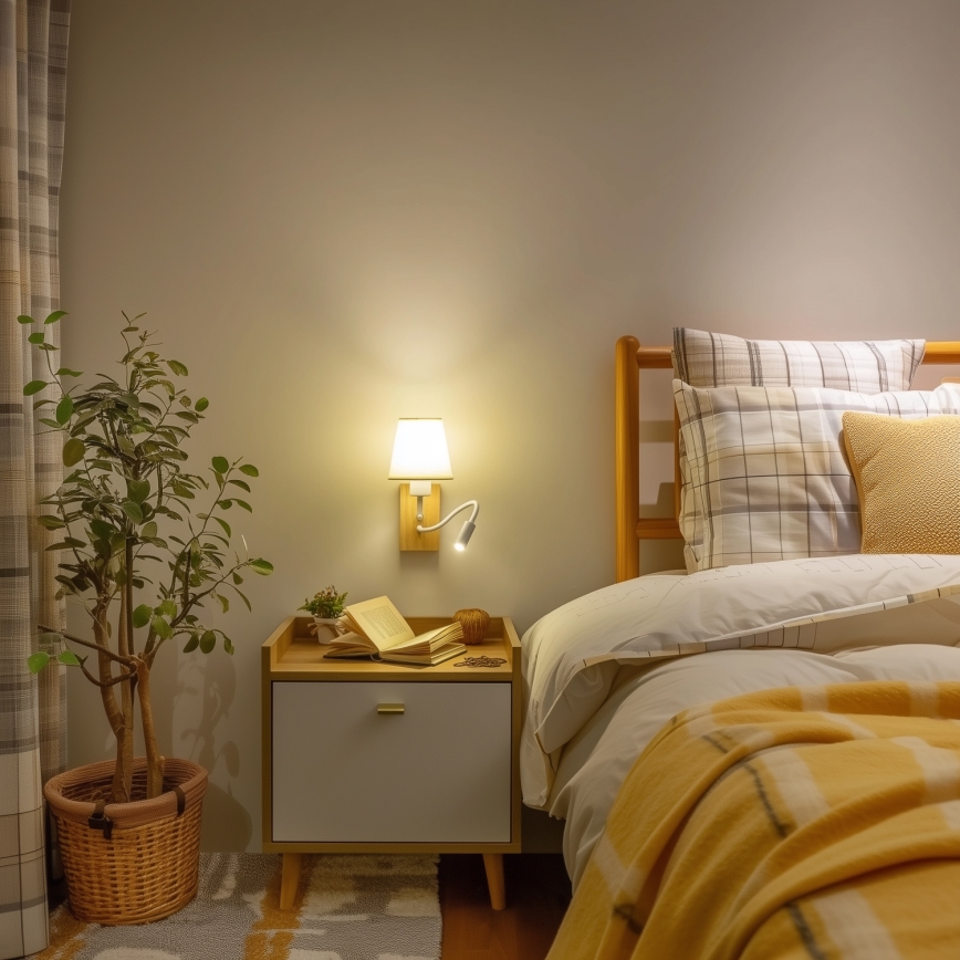 Brilagi - LED Lankstus sieninis šviestuvas NUBILA WOOD 1xE27/25W/230V + LED/3W ąžuolas/kreminė